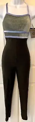GK ICE SKATE DANCE ADULT SMALL STEEL VELVET BLACK COT/SPANDEX CAMI UNITARD Sz AS