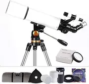 80mm Astronomy Refractor Telescope, Children's Astronomical Monoscope BeginnersMonocularSpotting Scope Home Decor Xmas Gift White,