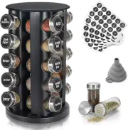 Black Countertop Revolving Spice Rack, Empty 20-Jars Rotating Spice Rack Organiz