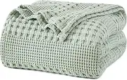 PHF 100% Cotton Waffle Weave Blanket Queen Size, Soft Lightweight Breathable Cozy Blankets for Bed, Luxury Aesthetic Woven Bedding for Home Decor, 90"x90", Sage Green