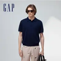 在飛比找momo購物網優惠-【GAP】男裝 短袖POLO衫 絨感針織系列-海軍藍(890