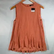 Club Monaco Women's Pleated Swing Top Sleeveless Ruffle Hem Peach Small $169