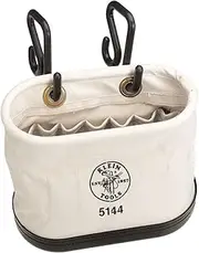 Klein Tools 5144 Canvas Bucket, Aerial Oval Tool Bucket with Black Molded Polypropylene Bottom, Includes Hooks, 15 Pockets