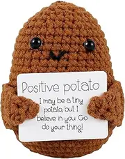 Funny Knitted Potato Doll, Cute Wool Knitting Doll with Positive Card, Portable Delicate Soft Potato Doll Ornaments, Handmade Positive Potato Doll Xmas Gift Decoration (B)