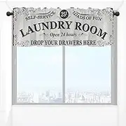 Fkereg Laundry Room Curtains Valances for Windows, Small Farmhouse Kitchen Window Curtains Over Sink Linen, Short Toppers Cafe Curtains Rod Pocket Treatment for Bathroom Bedroom, 137x45 cm, B