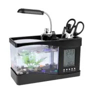 (Black)Multifunctional USB Rechargeable Mini Fish Tank Aquarium With Clock