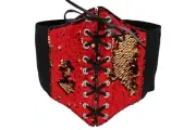 Hot Women Wide Black Elastic Fashion Corset High Waist Belt Gold Red Sequins S M