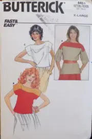 Butterick Sewing Pattern 4451 Misses Top Loose Fitting Variations Size XL VTG UC