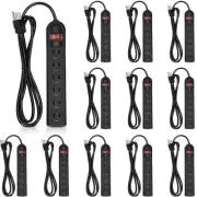 12 Pack 6 Outlet Power Strip Surge Protector 6 ft Long Flat Plug Electrical E...