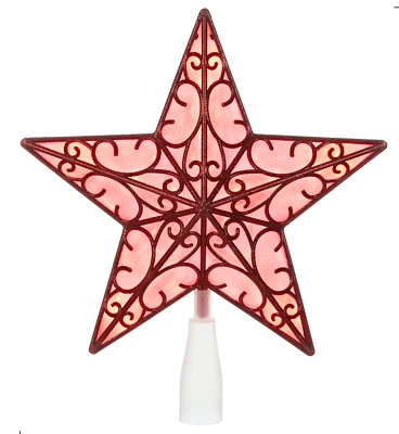 Holiday Time Indoor Red Star LED Christmas Tree Topper 9" Battery Operated Timer