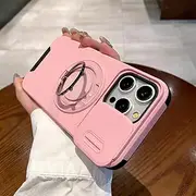 Rotation Stand Slide Camera Protector Magnetic Phone Case for iPhone 16 15 14 13 12 11 ProMax Dual Layer Protective Cover,Pink,for iPhone 15promax