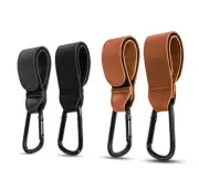 Stroller Hooks Leather Heavy Duty Carabiner Hook Straps with Stylish Clips Brown