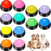 12 Pcs Dog Communication Button - Cat Sound Game Recordable Talking 30 Seconds Voice Recording Pet Speech Training Buzzers for Animal Training Office Home (Black Base)