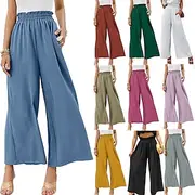 Women's Wide Leg Slacks Streetwear Casual Full Length Natural Plain Pocket Elastic Waist Comfortable Holiday Weekend Rust Spring Grass Green Black White Fall R