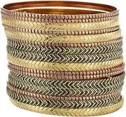 [ENSOUL] Arrow Stripe Mixed Metal Aztec African Indian Multi Women Bangles Bracelets Set of 16/2.68" Dia.