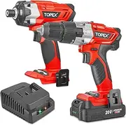 [TOPEX] 20V Cordless Combo Kit Hammer Drill & Impact Driver w/Fast Charger