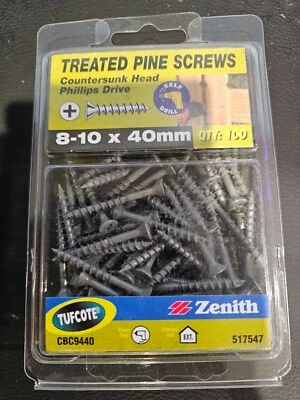 Zenith 8-10 x 40mm Tufcote® Countersunk Head Treated Pine Screws - 100 Pack