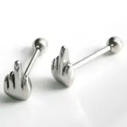 Surgical Steel Middle Finger Gesture Tongue Barbell Stud Piercing Rings Pu VU ZM