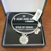 Alex and Ani STAR of VENUS Silver Tone Charm Bangle New w Tag Card & Box