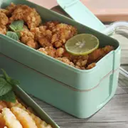 (Green)Lunch Food Box 3 Layers Leakage Proof Stackable Rectangular Portable B A