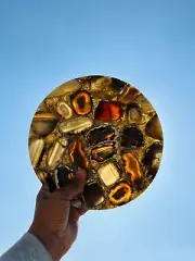 Brown Agate Table top, Natural Agate Round Tray, Agate Tray, Black Agate Décor