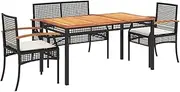 Outdoor Dining Set, Garden Setting Table and Chair Patio Conversation Set Furniture 4 pcs with Cushions Black Poly Rattan