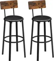 Set of 2 Bar Stools with footrest (Rustic Brown and Black)