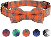 Vaburs Dog Bow Tie, Dog Cat Collar with Bow Tie Buckle Light Plaid Dog Collar for Dogs Cats Pets Soft Comfortable,Adjustable (M, Orange)