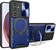 Compatible with Samsung Galaxy A15 Cover,Compatible with Samsung Galaxy A15 SM-A155 Car Mount Magnetic Stand Slide Lens 2 in 1 Case Blue