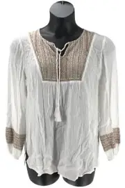 Susan Graver Embroidered Crinkle Gauze Peasant Tunic Whte/Riverstone