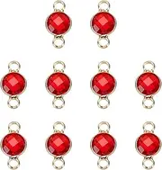 [uxcell] Birthstone Connector Link 2mm Hole Red 304 Stainless Steel Crystal Bead Glass Links Charm Silver Plated Round for Drop Dangle Pendant Anklet,10Pcs
