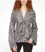 Michael Kors Silver Metallic Zebra-Print Tie Top Black & White, SZ L
