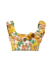 Yellow Floral Print Ruffle Crop Top