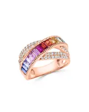 Bloomingdale's Fine Collection Rainbow Sapphire & Diamond Crossover Ring in 14K Rose Gold