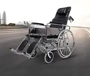 Lightweight Aluminium Wheelchair, Mobile Reclining Rolling Shower Wheelchair with Detachable Dining Table Arms and Elevating Legrest