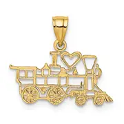 14K Yellow Gold I Love Trains Charm