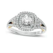 1.0 CT. T.W. Natural Diamond Cushion Frame Tri-Sides Engagement Ring in Solid 14K Two-Tone Gold
