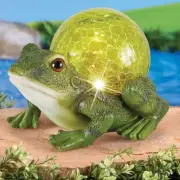 Solar LED Frog Garden Statue Glass Ball Lighted Outdoor Yard Patio Sculpture