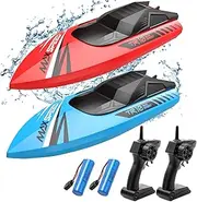 TOLLCY TR10 RC Boats for Kids 2Pack, 2.4 GHz Racing Boat Toys for Boys 8-12, 15KMH High Speed with Rechargeable Batteries 58 Mins
