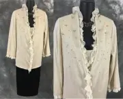 NWT NEW St John knit Gold white rhinestones embellished pearl jacket top XL 16