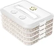TeJoyce Dumpling Storage Box, 4 Layer Dumpling Keeper Food Storage Containers with Lid for Fridge Stackable Cookie Container Airtight Cookie Storage Carrier with Time Recoder (White)