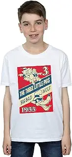 [Absolute Cult] Disney Boys Three Little Pigs And The Big Bad Wolf T-Shirt White 5-6 Years