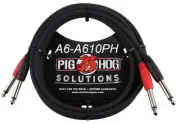 10ft Dual 1/4" TS Mono Male to Male Plug Noise Free Pig-Hog Audio Cable