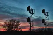 Sunset view signals along the Grand Island railroad Chapman NE 5 x 7 Photo