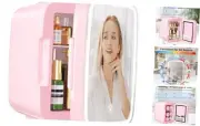 Mini Skincare Fridge with Dimmable LED Mirror, 4Liter/6 Cans Mirror Pink