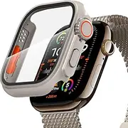 [Diruite] Case for Apple Watch Series 10 42mm Tempered Glass Screen Protector,HD Unique Design Ultra Thin PC Protection Cover All-round,Titanium Steel(HD),42MM for Series 10