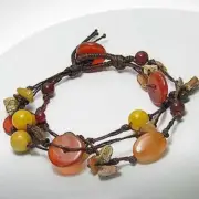 Natural Agate Boho Friendship Bracelet Cotton Cord Beaded
