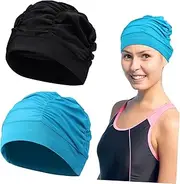 SUPVOX 2pcs Stretchy Swim Caps for Adults Pleated Fabric Bathing Hats Unisex Hair Protection Lightweight and Breathable Swimming Caps for Men and Women Comfortable Hair