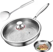 Titanium Steel Pan | Titanium Steel Non Stick Frying Pans with Lid and Spatula - Saute Pots for Restaurant Pancake Baking Searing Camping