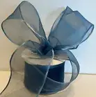 Offray Arabesque Wired Ribbon Sheer Satin Edge Blue W 3 Inches 5 Yards